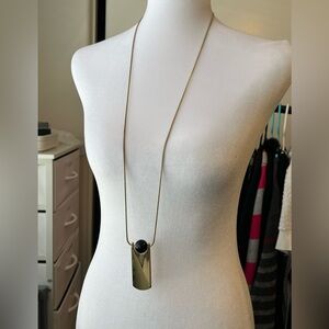 Chico’s Long Gold Tone Pendant Black Ball Necklace 42”